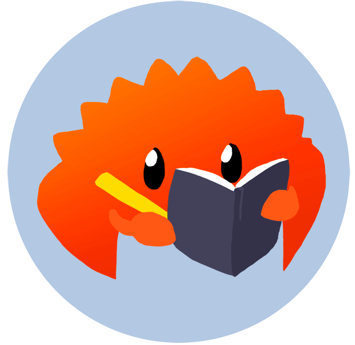 Rust mascot Ferris reading a book